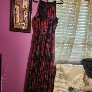 Elegant Black and Red Floral Maxi Dress